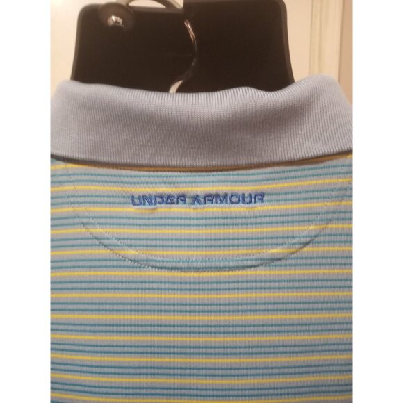 Under Armour UA Heatgear S/S Polo Golf Shirt Men’s 2XL Blue Yellow Striped - Picture 8 of 12